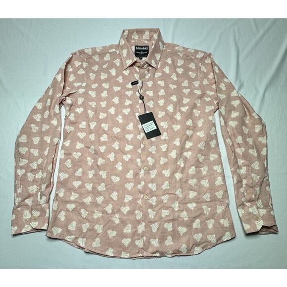 NWT Barabas Men's LS Pink White Heart Print Button Up Dress Shirt - Size L - Picture 1 of 6